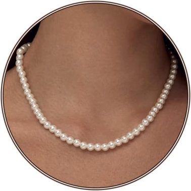 Pearl Necklace 4MM/6MM/8MM Dainty Round Imitation Pearl Choker Necklace Wedding Pearl Necklace Delicate Jewelry for Women Simple Bridesmaid Jewelry Gifts