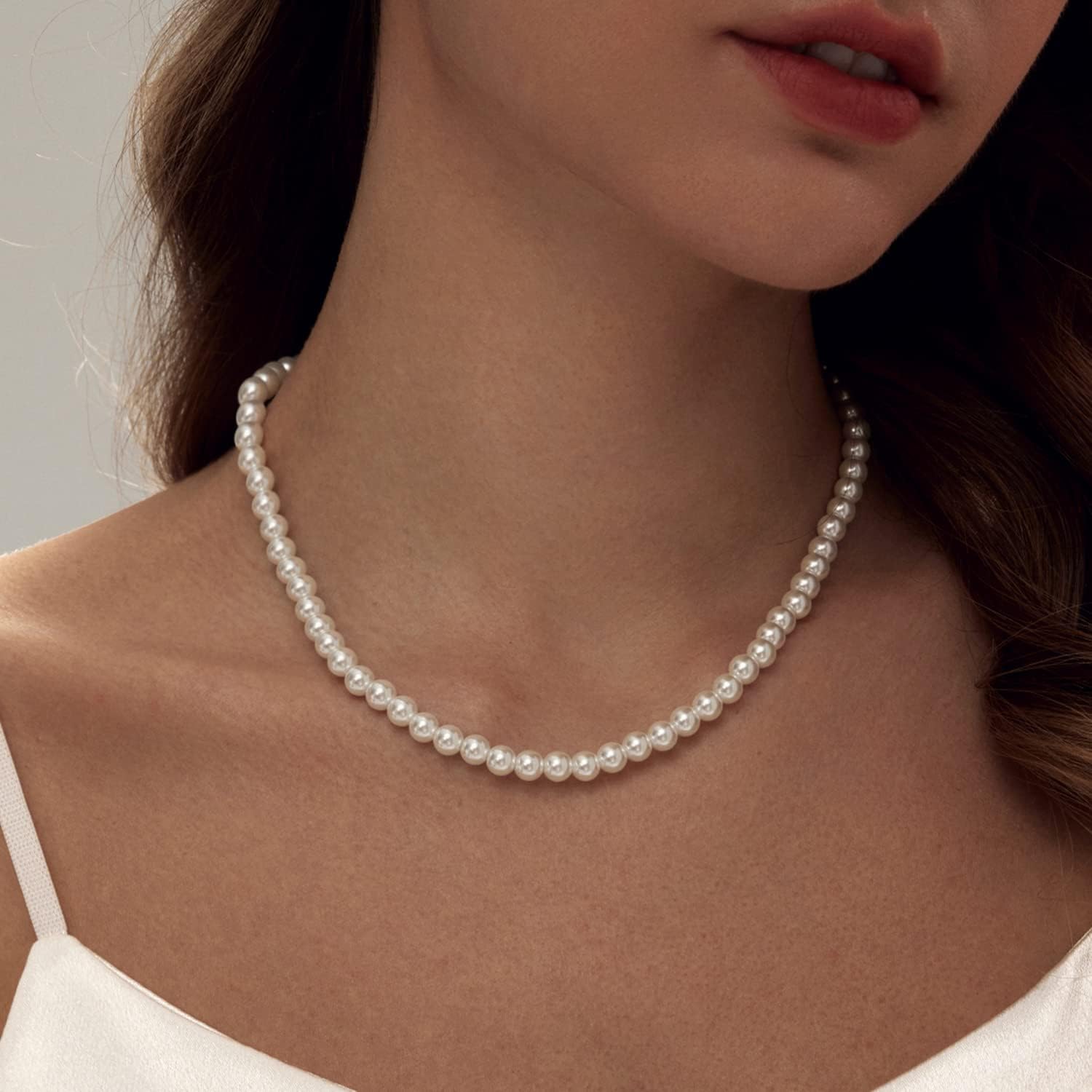 Pearl Necklace 4MM/6MM/8MM Dainty Round Imitation Pearl Choker Necklace Wedding Pearl Necklace Delicate Jewelry for Women Simple Bridesmaid Jewelry Gifts - Image 2